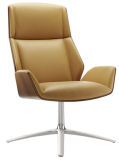 Bended Wood Upholstery Office Chair with Leather and Aluminum Base