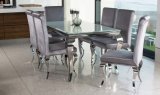 Modern Home Dinining Furniture Louis Clear Glass Dining Table Set with Louis Silver Chair