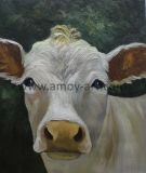 Handmade Farm Art Collection White Cow Oil Paintings on Canvas for Decoration