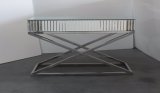 Mirror Glass Cross Stainless Steel Legs Console Table