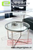Round Tempered Glass Coffee Tables in Polished Stainless Steel Frame