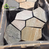 St-014 Yellow Wood Slate Crazy Meshed Paving Stone for Landscape