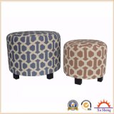 Stacking Round Upholstered Ottoman Foot Stool in Patterned Linen Fabric Antique Furniture