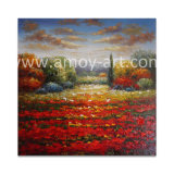 Red Flower Field Oil Paintings on Canvas for Wall Decor
