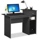 Black Compact Computer Desk with Drawer and Shelf Small Spaces Home Office Furniture