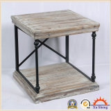 Square Antique Wooden and Metal End Table for Storage
