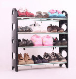 Made of Metal and Black Plastic 4-Layered Shoe Rack