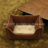 Brown Square Warm Luxury Dog Sofa Pet Bed with Removable Cushion