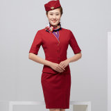 Women V-Neck Short Sleeve Beautiful Airline Uniform Elegant Stewardess Dress