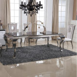 Modern High Gloss Glass Top Dining Table with Stainless Steel