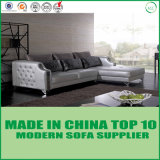 Fashion Stainless Steel Leg Leather Sofa with Crystal Button Decoration