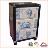 3-Drawer Metal and Wood Cabinet with Fabric Marine Print