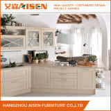 L Style White Solid Wood Kitchen Cabinet
