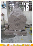 Granite Tombstone with Jesus Statue and Heart