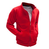 Men Full-Zip Stand Collar Flannel Cotton Casual Outdoor Red Color Hoody Sweatshirt