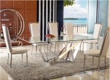 Modern Dining Chair and Dining Table Set Tempered Glass Top