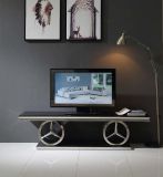 Hot Design Mirror Silver TV Stand with Black Glass Top