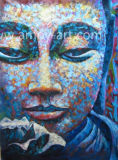 Heavy Textural Silver Buddha Oil Paintings for Wall Decoration Made by Mixed Media