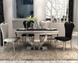 Modern Stainless Steel Love Chrome Base Marble Dining Room Set