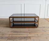 Three Layers Gold Metal with Black Tempered Glass Plates Coffee Table, Tea Table