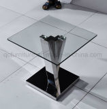 Tempered Glass Side Table with Stainless Steel Base