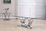 European Style 201 Stainless Steel Coffee Table Clear Glass Top
