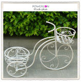 Antique White Metal Bicycle Flower Pot Stand (PL08-5826)