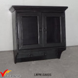 Vintage Black Storage Small Wood Wall Cabinet with Glass Doors