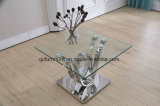 Good Quality Polished Tempered Glass Top Stainless Steel Side Table