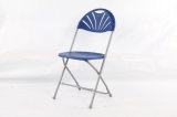 White/Blue Fan Back Cheap Plastic Folding Chairs for Wedding