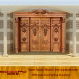 Luxury Antique Carved Wood Door Four Leaf Entrance Door (XS1-018)