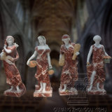 Hand Carved Cock Red Four Season Ladies Goddess Figure Marble Statues Sculpture