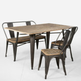 Cafe Shop Wooden Seat Metal Tolix Set Table and Chair (FS-14003 set)
