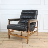 Gold Metal Frame Black Leather Leisure Chaise Lounge Chair