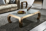 Gold Plated Living Room Furniture White Tempered Glass Top Stainless Steel Coffee Table