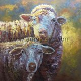 Handmade Double Sheep Animal Canvas Oil Painting for Wall Decor