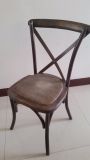 Antique Color Oak Wood Cross Back Chair with Rattan Seat