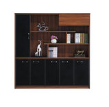 7-Doors Walnut+Black Melamine Fashionable Sideboard Bookcase Bookshelf