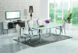 Classic & Modern Tempered Glass Top Stainless Steel Dining Table