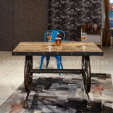 Industrial Style Wooden Table with Cartwheel Shape Leg (SP-RT546)