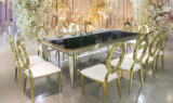 Foshan Luxury Titanium Dining Tables with Oval Round Metal Back Dining Chair for Banquet Wedding