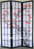 Black Color Popular Printing Rice Paper Non-Woven and Wooden Japanese Style Folding Shoji Screen Room Divider W/Plum Blossom Pattern X 3 Panel