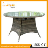 Gray Outdoor Garden Patio Furniture Rattan Round Dining Table with Glass