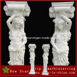 Hand Carved Garden Decorative Natural Stone Column of Girl Statue