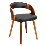Retro Walnut Veneered Bentwood Faux Leather Dining Chair Wt-2893-4
