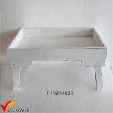 Distressed White Serving Wooden Tray with Legs