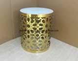 Golden Color Stainless Steel Side Table with White Glass