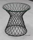 Morden Restaurant Leisure Dining Furniture Metal Black Wire Glass Table