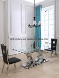 Hot Wholesale Cross Leg 6 Seater Tempered Glass Top Dining Table