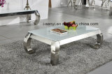 Modern Alternative Tempered Glass Top & Imitated Wood Top Stainless Steel Coffee Table